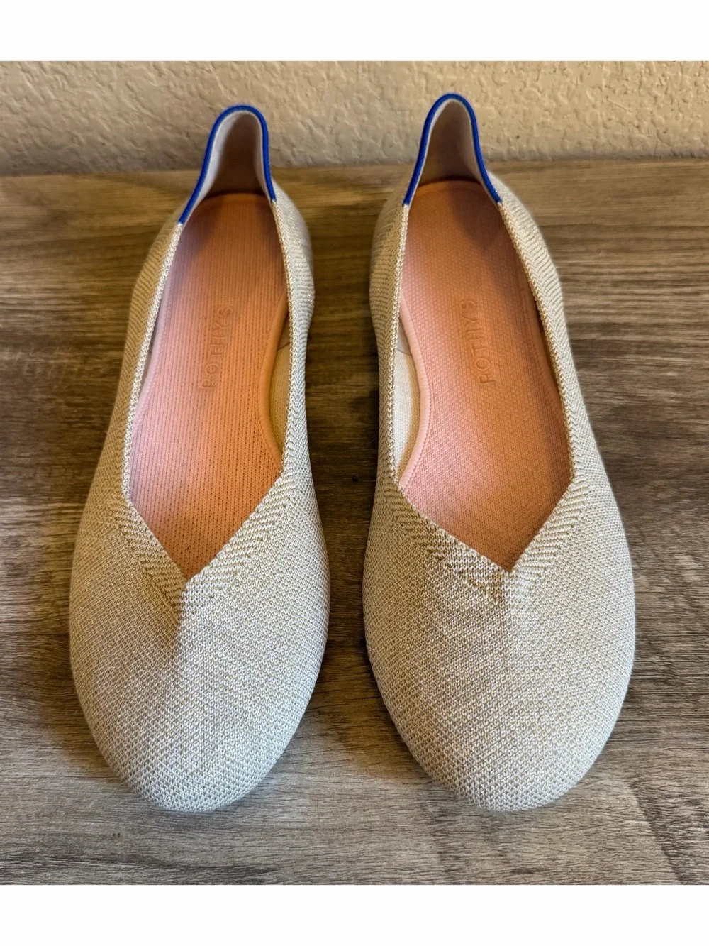 Rothy’s The Flats Round Toe Gold Metallic With Pink Insoles Womens Size 11.5